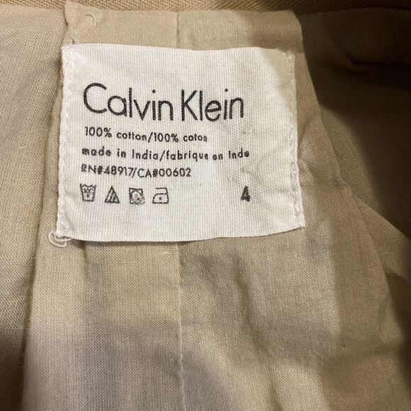Calvin‎ Klein Women’s Belted Jacket Size 4 Tan Cotton Button Up - Picture 4 of 4